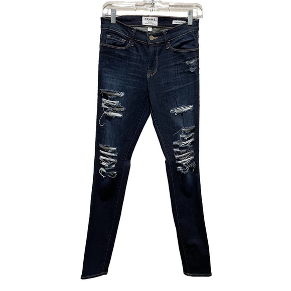 Frame Denim Denim - FRAME Le Skinny De Jeanne Distressed Dark Denim Jeans Size 28